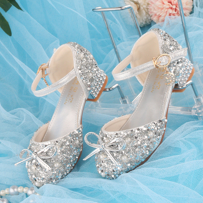 Cinderella Crystal Shoes Silver Model 4 Years Old Party 5 Princess Shoes 6 Little Girl Leather Shoes Children's High Heels 7 Sweet