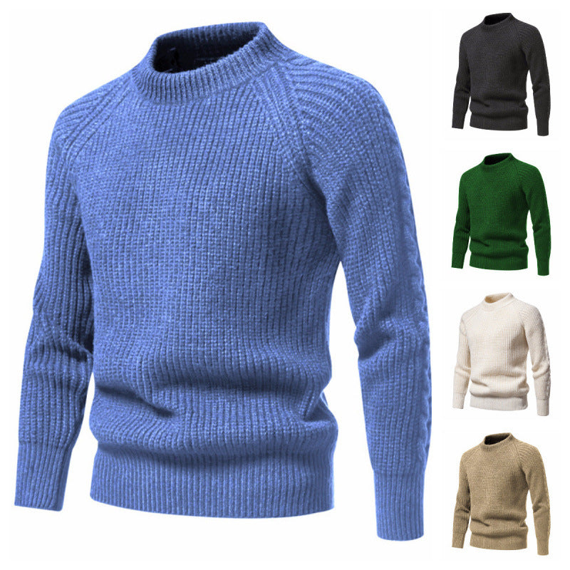 2026 New American Retro Sweater for Men, Autumn and Winter New Foreign Trade European Size Solid Color Round Neck Knit Sweater for Men