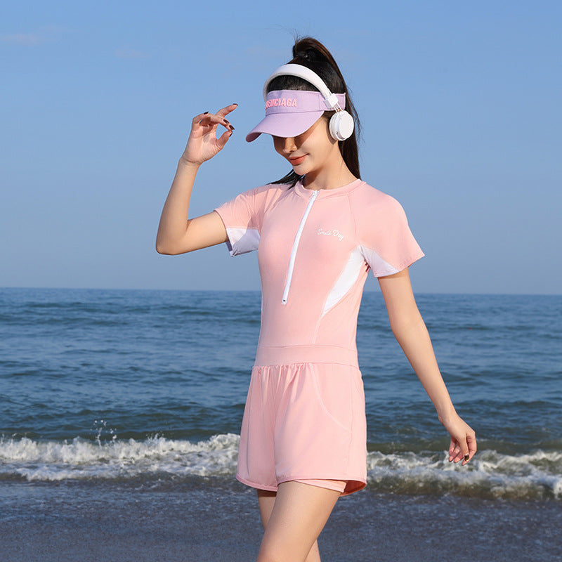 Sports Swimwear Women's One-piece Conservative Meat-covered Slim Ins Style Professional Women's Flat-angle Hot Spring Swimwear Wholesale