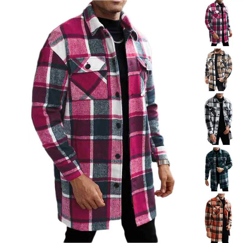 European and American Cross-Border Amazon New Men's Jacket Shirt Casual Sports Long Buttoned Double-Pocket Windbreaker for Men