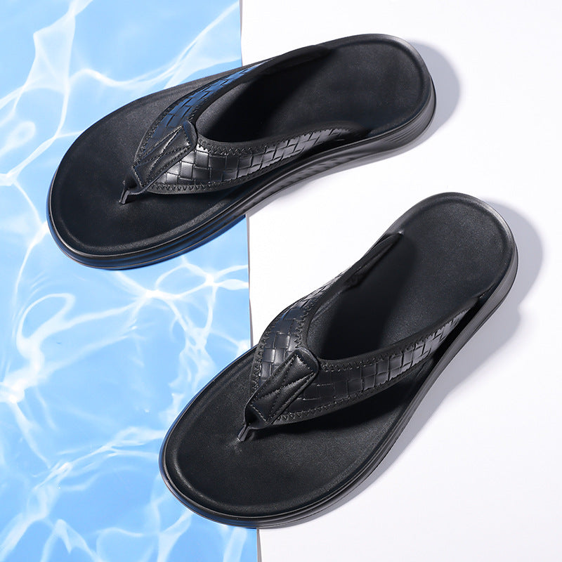 Stomp Sense Summer New Sandals Men's Flip-flops Casual Beach Shoes Genuine Leather Breathable Home Non-slip Slippers for Men