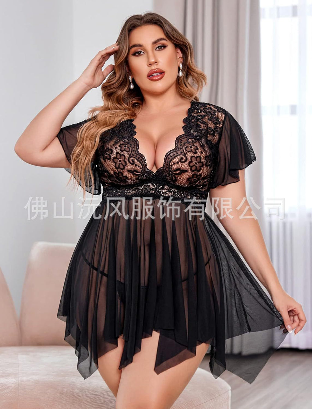 Europe and the United States cross-border plus size perspective sexy pajamas nightgown home sexy skirt two-piece body-shaping underwear wholesale