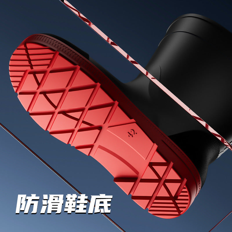 Bundle High-bark Men's Rain Boots Trendy Cool Men's Mid-high Rain Boots Climbing Patrol Waterproof Shoes Non-slip Rubber Shoes Men's Water Boots