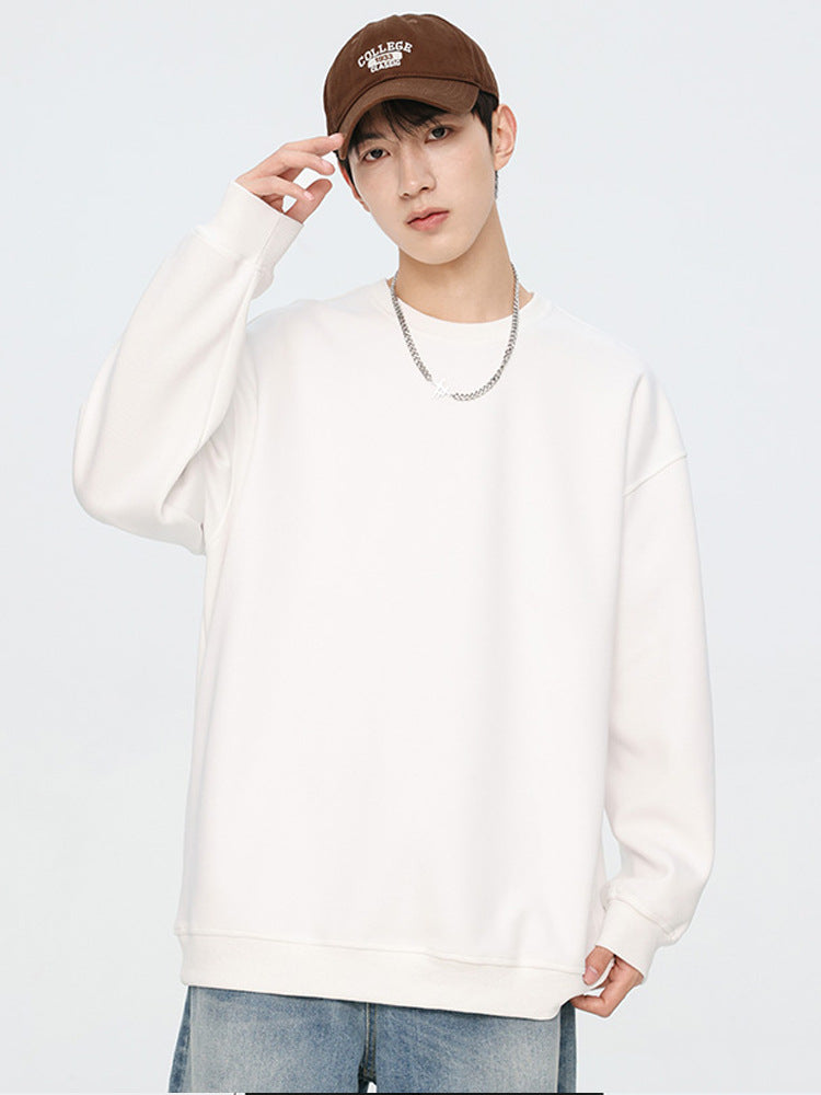 Autumn New Solid Color Loose Round Neck Sweatshirt for Men Trendy Brand Student Couple Hoodless Casual Long Sleeve Inner Layering Shirt