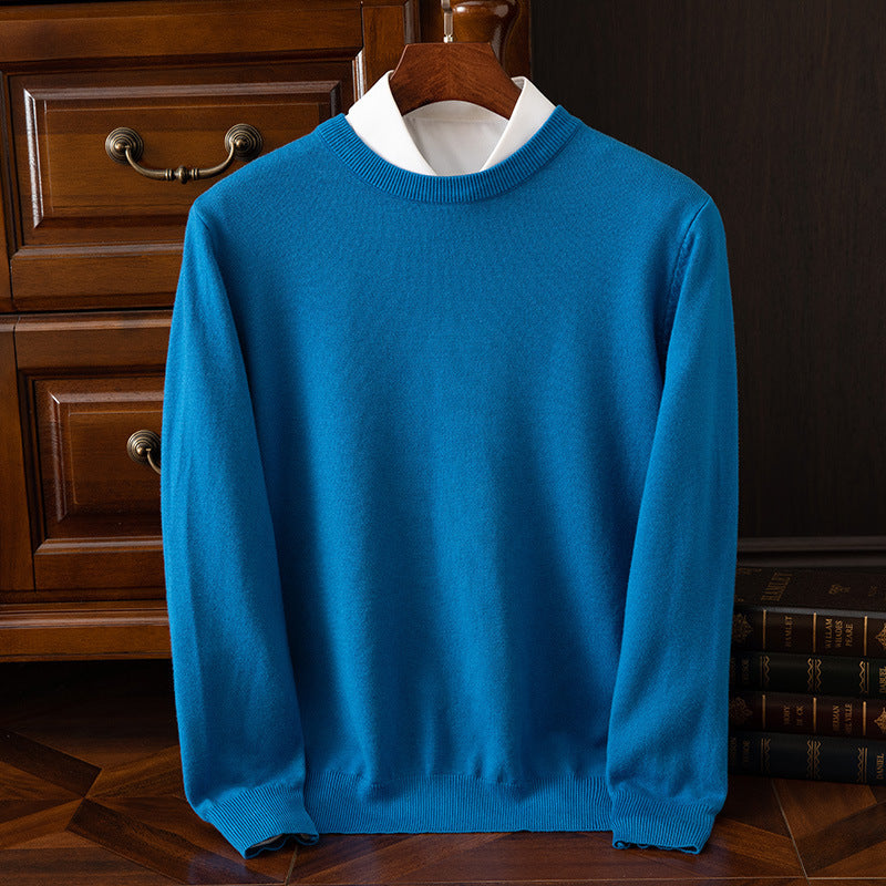 Autumn and Winter Classic Round Neck Men's Pullover Base Shirt Casual Business Knitwear Loose Fashion Solid Color Long Sleeve Sweater