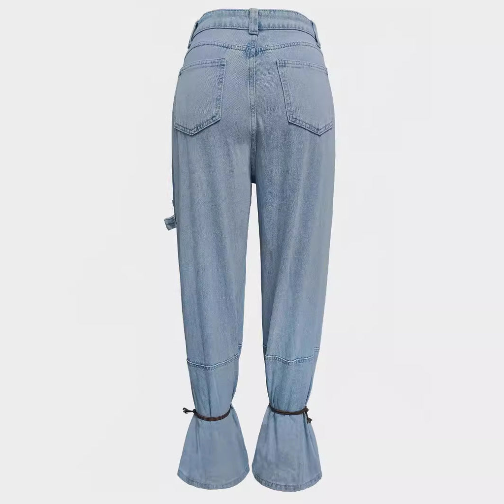 Clearance American-Style Trendy Women's Jeans, Unique Street Fashion Jogger Pants, Light Blue, High-End Feel, Slimming, Versatile for Women