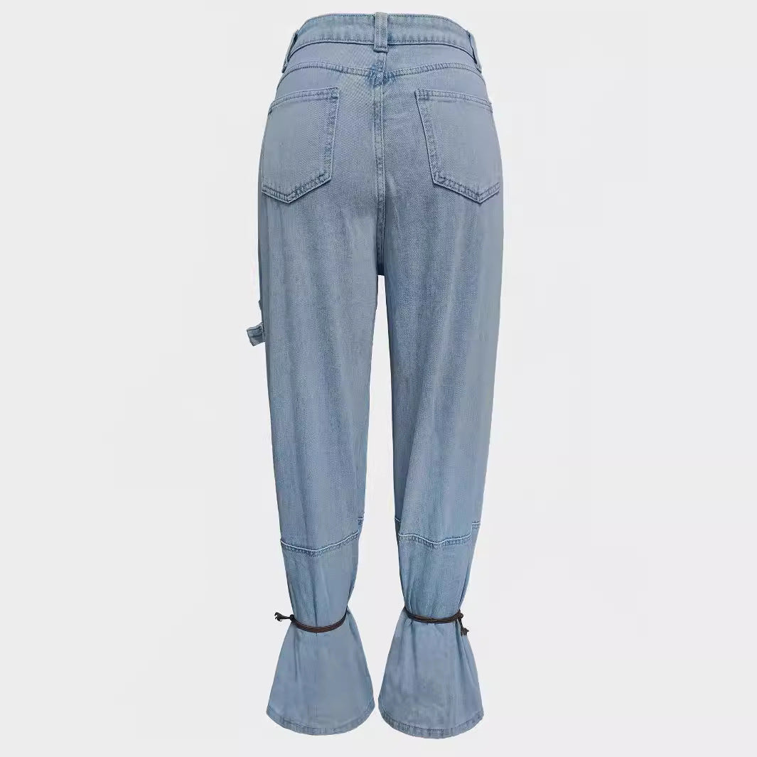 Clearance American-Style Trendy Women's Jeans, Unique Street Fashion Jogger Pants, Light Blue, High-End Feel, Slimming, Versatile for Women