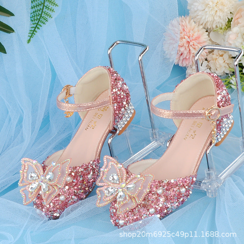Cinderella Crystal Shoes Silver Model 4 Years Old Party 5 Princess Shoes 6 Little Girl Leather Shoes Children's High Heels 7 Sweet