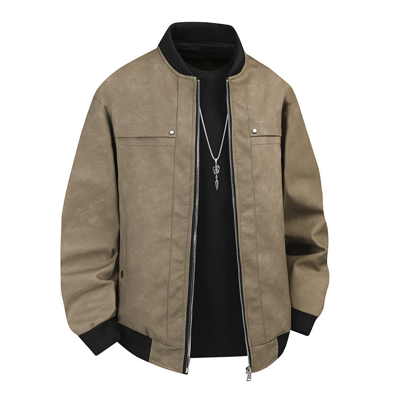 [Cross Border] Leather Men's 2025 New Men's pu Leather Jacket Biker Jacket Leather Men