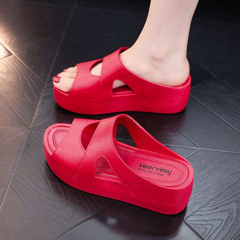 High-Heeled Slippers for Women to Wear in Summer, Ultra-Thick Soles, New Home Hot Style Wedge Heels, Platform Slippers, Non-Slip Plastic Sandals