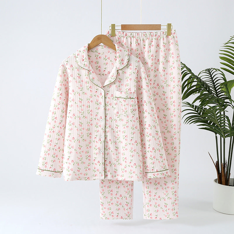 Autumn and Winter pajamas women's quilted warm lapel women's outdoor home wear cotton thickened air-conditioned room Winter pajamas