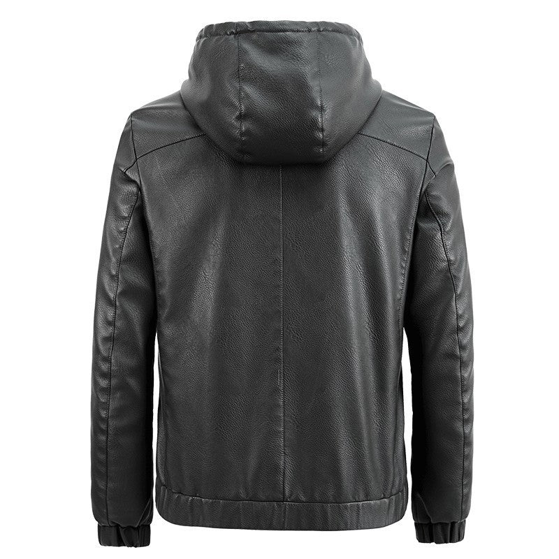 Men's Leather Jacket Cross-border Wholesale Factory Amazon Leather Men's Hooded Slim Fit Korean Motorcycle Casual Jacket