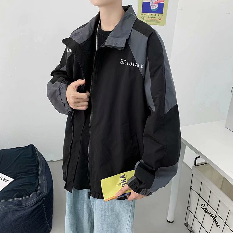 Japanese Style Vintage Contrast Color Stitching Collar Jacket Men's Spring and Autumn Fashional Brand Loose College Style Casual Jacket for Couple