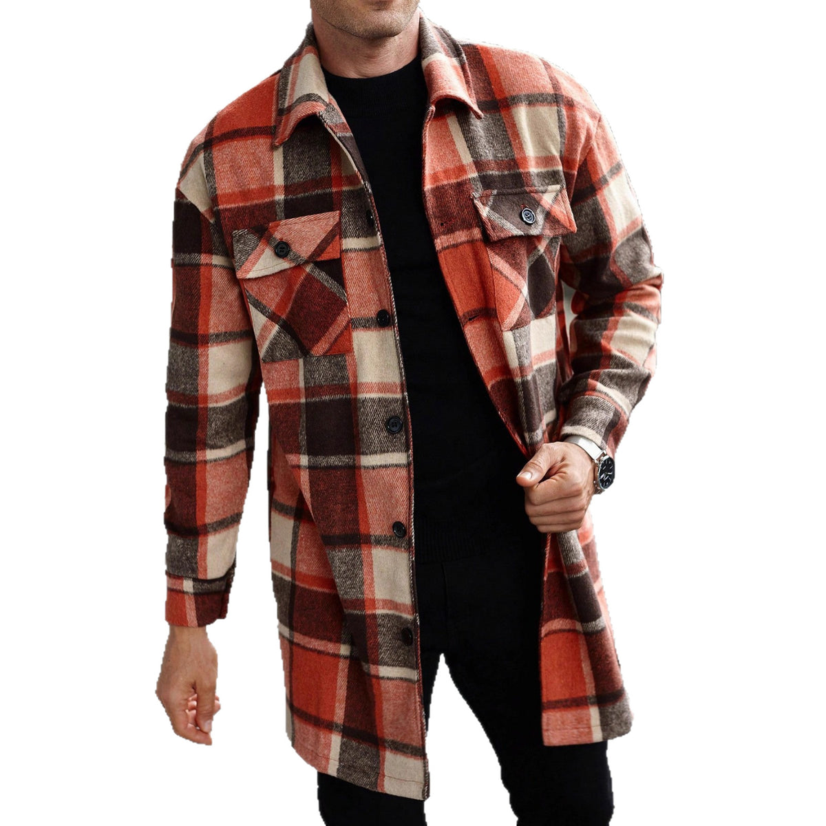 European and American Cross-Border Amazon New Men's Jacket Shirt Casual Sports Long Buttoned Double-Pocket Windbreaker for Men
