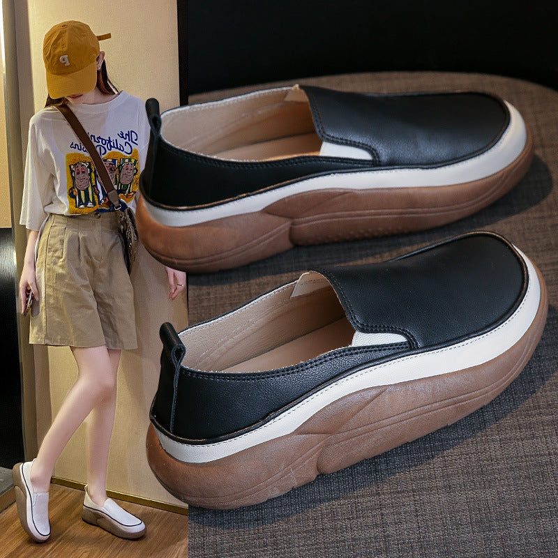 Thick-soled loafers women's 2024 new vintage platform cake heel step-in small leather shoes increased British style loafers