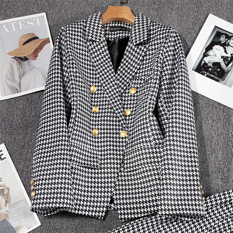 Double-breasted Women's Suit Jacket Spring and Summer Thin Commuter Style Suit suit Tight Waist Slimming High-end Sense Jacket