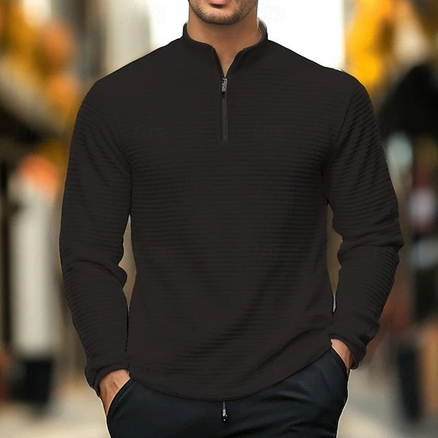 Cross-Border Independent Station Autumn and Winter American Simple Casual Men's Loose Jacquard Stand Collar Half-Zip Bottoming Shirt Sweatshirt for Men