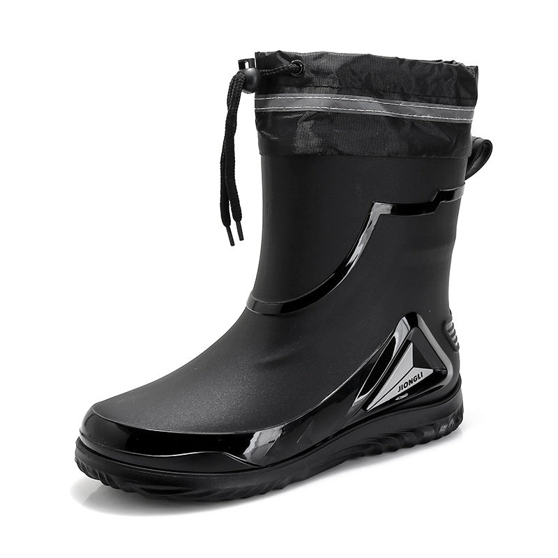 Rain Boots men's closed new waterproof shoes outdoor water boots kitchen non-slip work rubber shoes plus velvet cotton warm rain boots