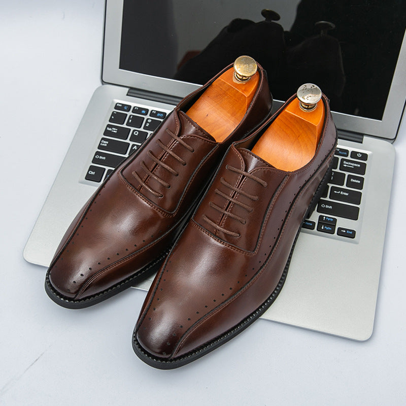 Men's Business Formal Shoes Cross-Border 46 Large Size New Casual Leather Shoes Fashionable Men's Brogue Pointed Wedding Shoes