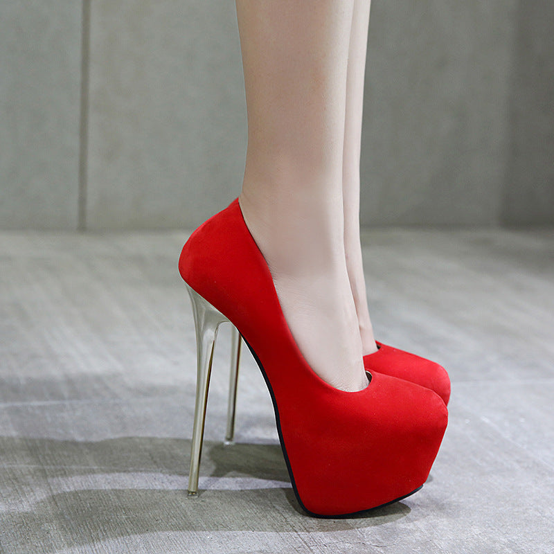 Super high heel 16cm shallow mouth single-layer shoes waterproof platform nightclub sexy stiletto heel round toe women's shoes hate sky high heels 14cm