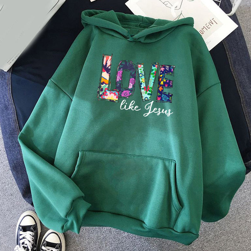 Foreign trade cross-border gradient pattern LOVE LIKE printed hooded hoodie autumn and winter European and American men's and women's tops