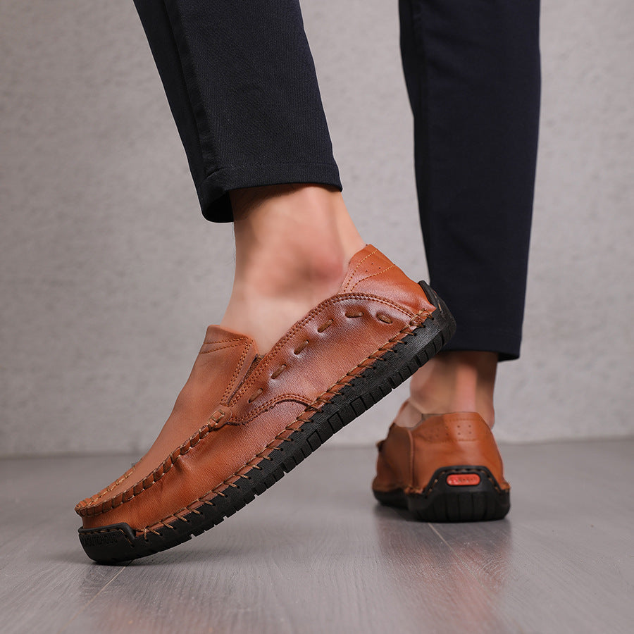 Large Size Loafers for Men, Leather Shoes with Wide Toe Box, Soft Sole, Soft Surface, Genuine Leather Slip-On Driving Shoes, Durable