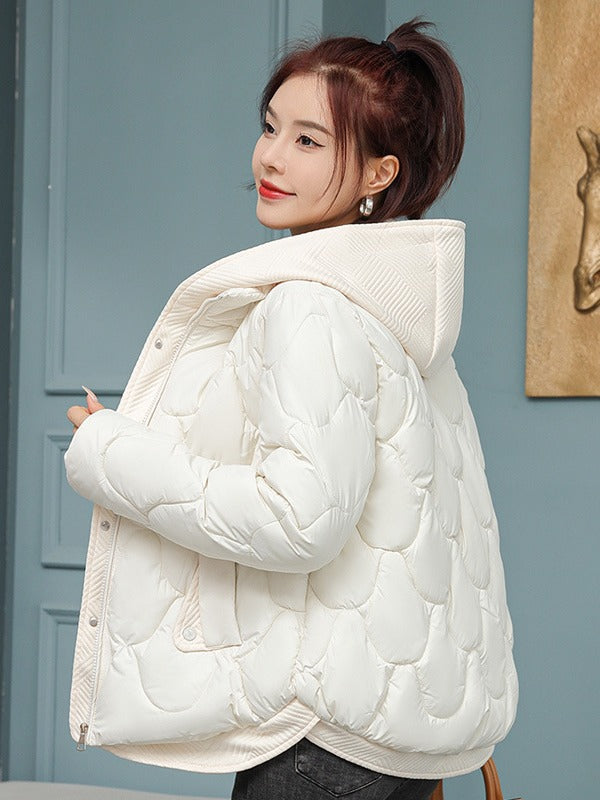 Hooded fake two-piece down cotton clothes women's clothing New Year short corrugated frayed high-end off-season cotton-padded jacket coat fashion