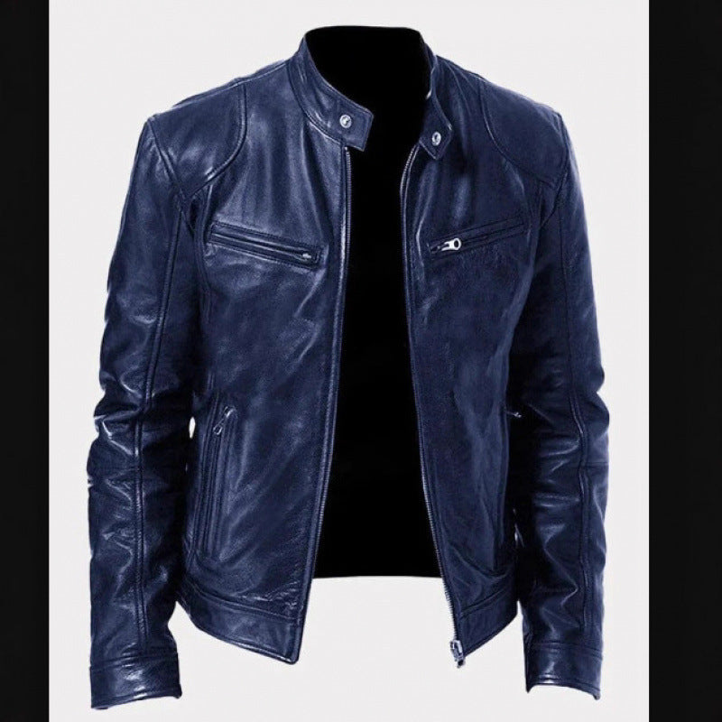 Foreign Trade European and American Men's Leather Jackets for Men and Teenagers Stand-Up Collar Punk Men's Motorcycle Leather Jackets Wholesale