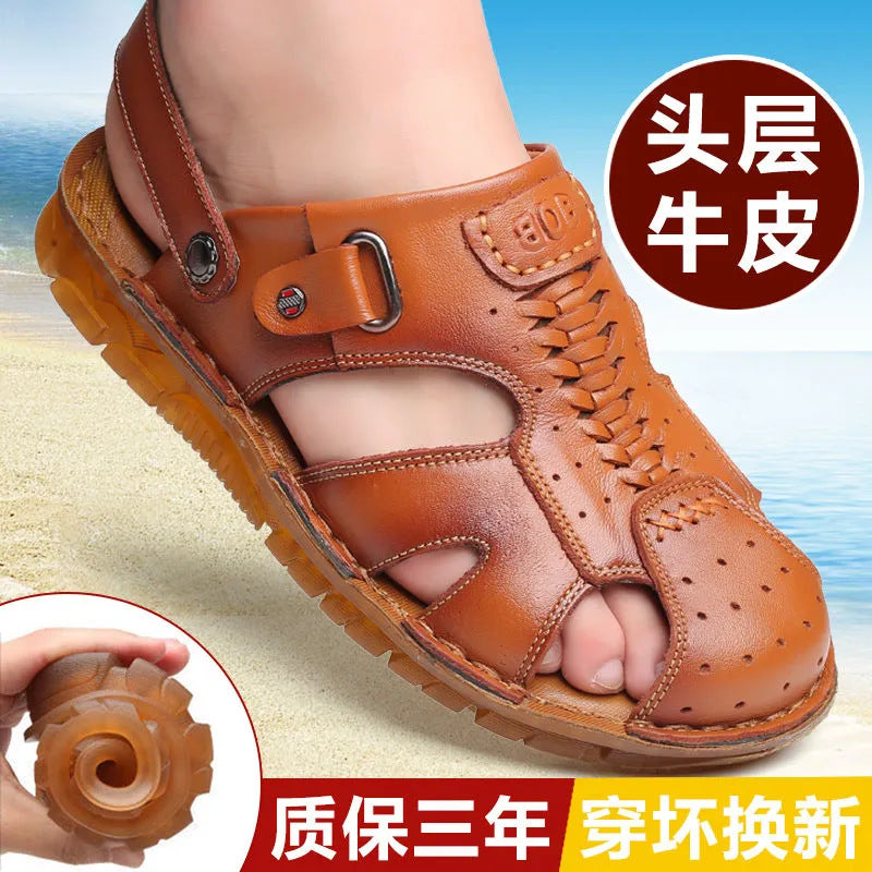 Men's Summer Outdoor Sandals Men's Casual Slippers Two-Wear Genuine Leather Cowhide Oxford Sole Men's Shoes Beach Shoes Wholesale