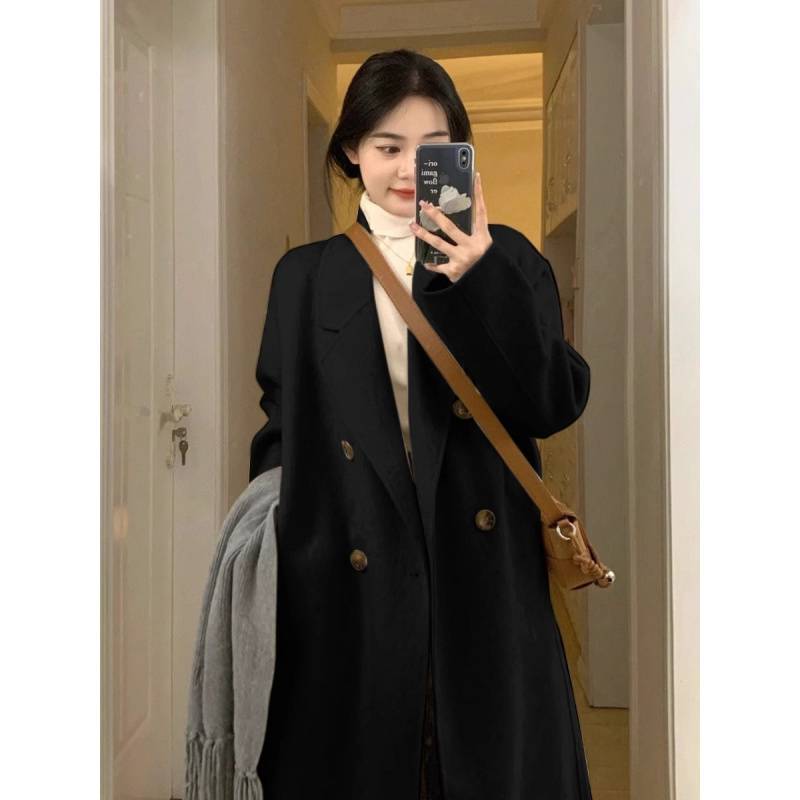 Down Jacket with Wool Lining, Women's Mid-Length Woolen Coat, 2025 Autumn and Winter New Long Woolen Coat for Petite Women