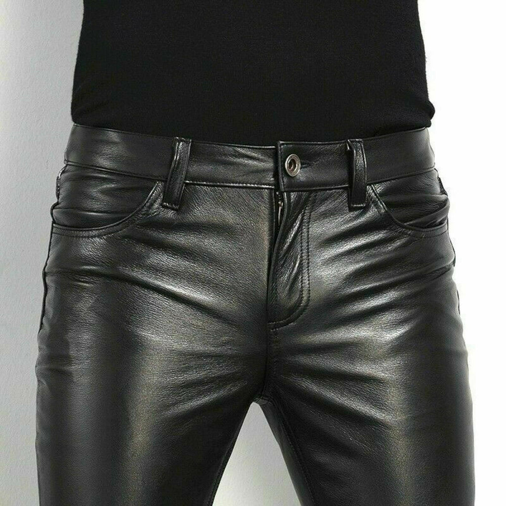 2025 New Men's Spring and Autumn Leather Pants Aliexpress Wish Foreign Trade Leather Pants Men's Tight-Fitting Men's Leather Pants Men's Long Style