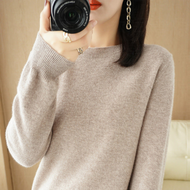 Sweater Women's Autumn and Winter Round Neck Knitted Sweater Women's Thin Long-Sleeved Bottoming Sweater Cross-Border Sweater Women's Non-Wool Knitted Sweater
