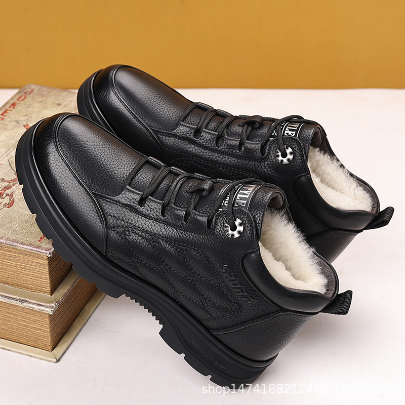 Men's Boots 2024 New Winter Fleece-Lined Warm Cotton Shoes Men's Genuine First-Layer Cowhide Short Boots 63806