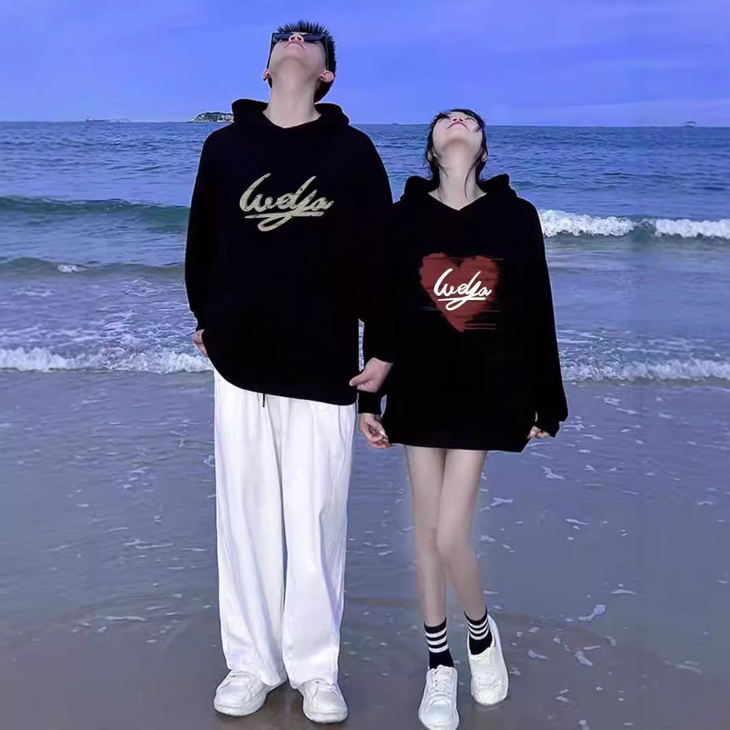 High-End Style Long-Sleeve Hooded Sweatshirt for Men and Women, Trendy Couple's Outfit for Autumn and Winter, with Added Fleece, Fashionable Brand Class Uniform
