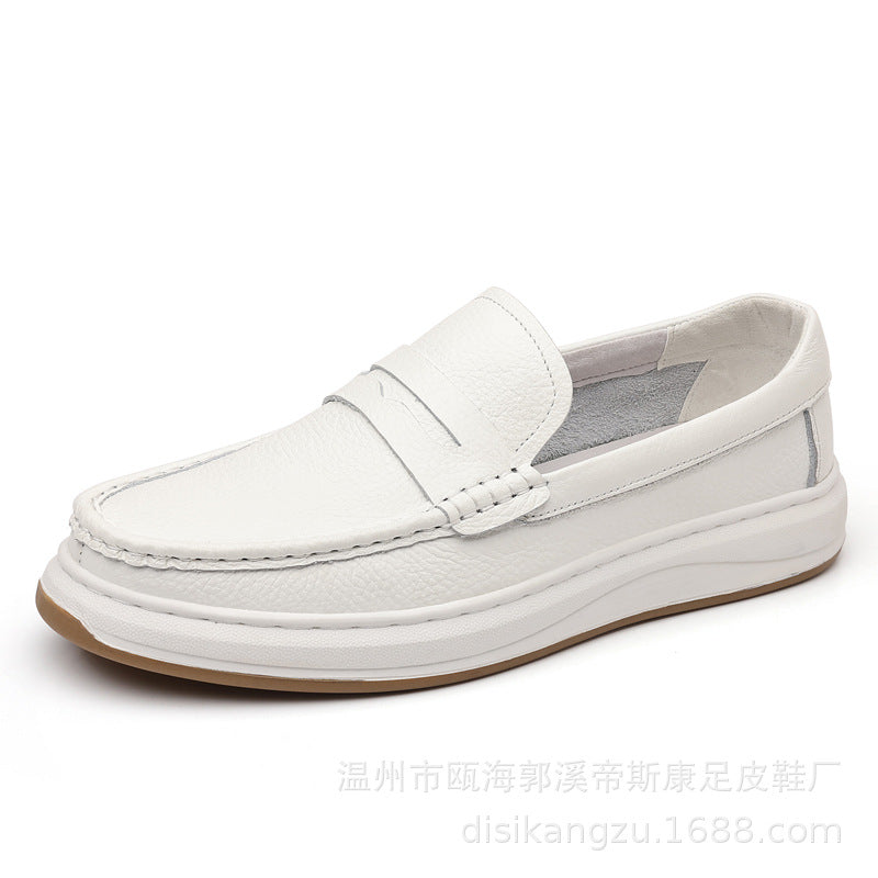 2025 Summer Men's Genuine Leather Casual Loafers Slip-On Driving Shoes Lychee Pattern Leather Shoes Breathable Non-Slip