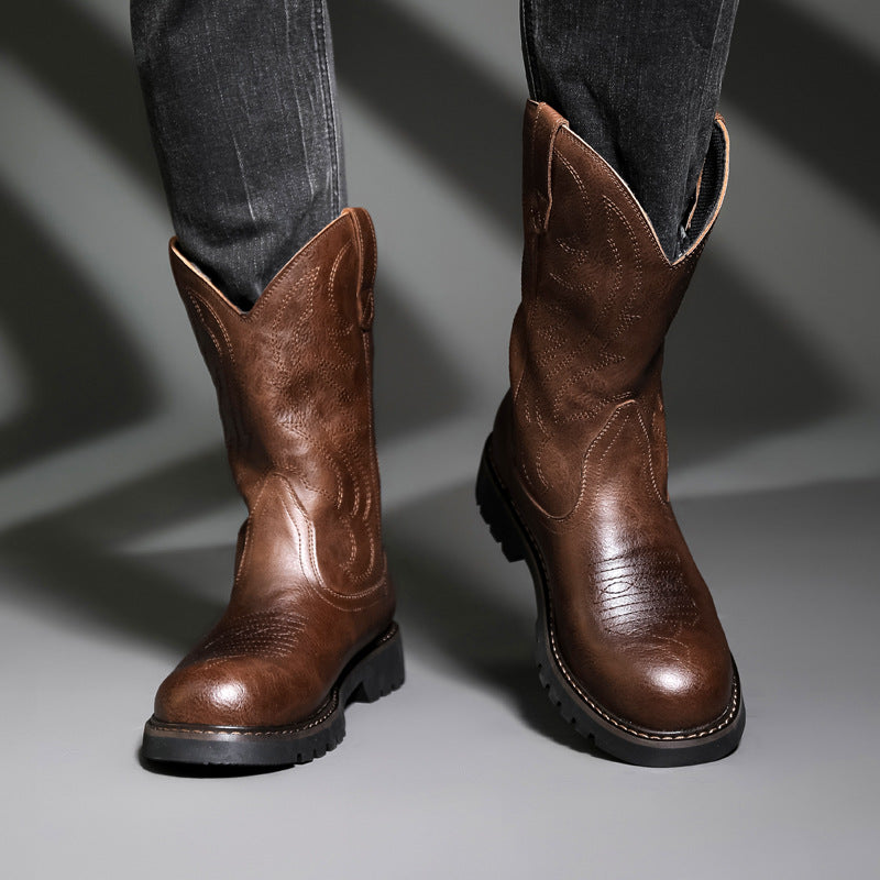 Ami Khaji Men's High-height Workwear Boots Men's European and American Style Western Cowboy Boots Fashionable Motorcycle Riding Men's Boots