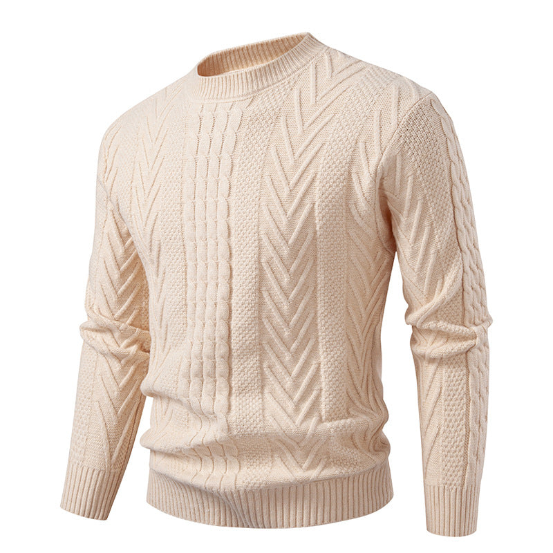 2025 Autumn and Winter New Men's Round Neck Pullover Twist Knitwear Trendyy Casual Pure Color Bottoming Knitwear Youth Trend