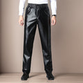 Leather pants men's fleece-lined thickened middle-aged and elderly men's leather pants work pants Waterproof high waist loose autumn and winter PU leather