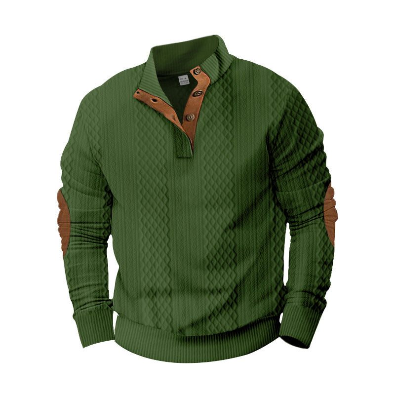 Cross-Border European and American Spring and Autumn Men's Sweatshirts with Half-Zip, Casual Jacquard Stand Collar, Long Sleeves, Patch Design, Versatile