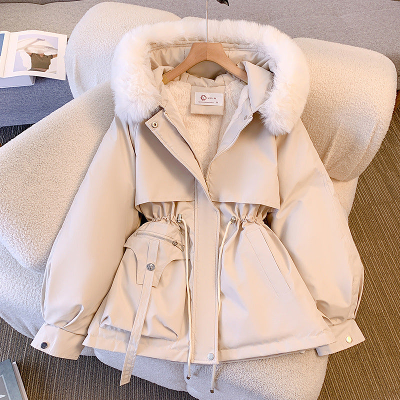 Detachable parker women's winter 2024 new slim down cotton-padded jacket fleece-lined padded fur coat