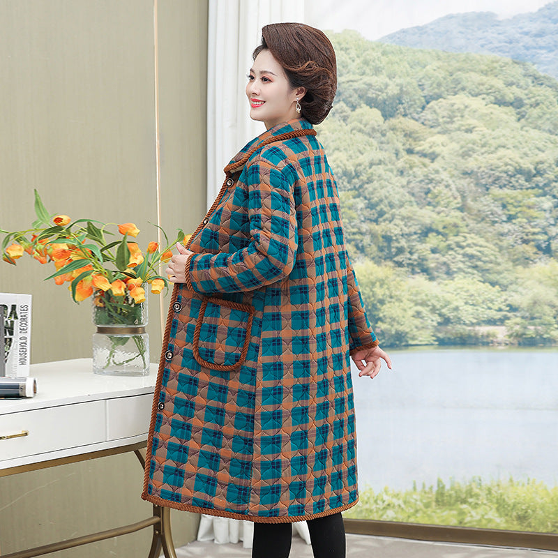 Light and thin cotton-padded coat for women's mid-length mother's autumn and winter fleece-lined warm cotton-padded jacket western-style middle-aged and elderly women's cotton-padded jacket coat