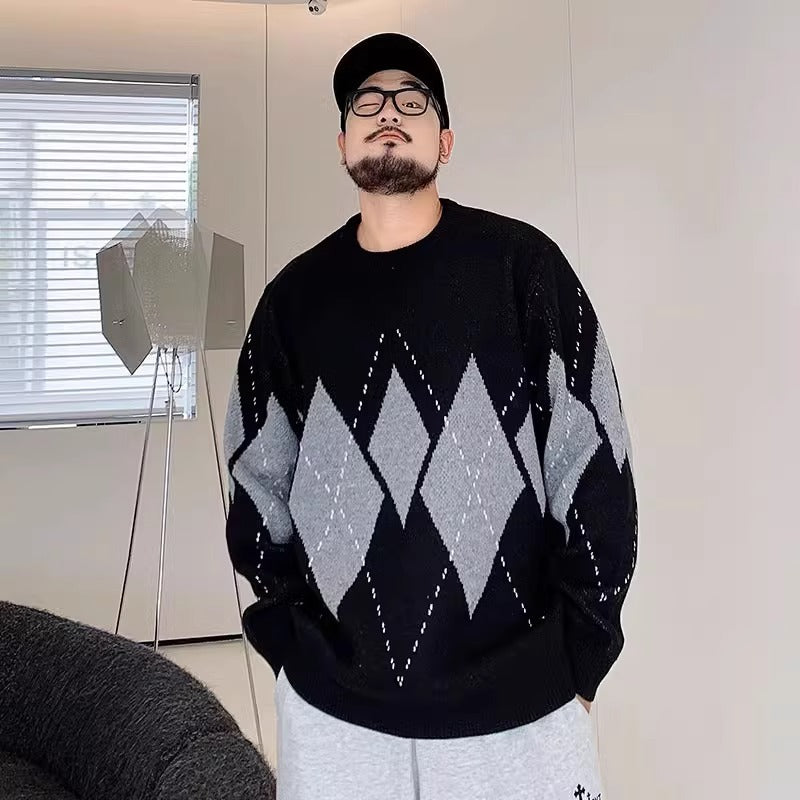 Trendy Brand plus size Men's Autumn and Winter Fake Two-piece Sweater Pullover Fatty Plus Plus Casual Fashion Loose Knitted Sweater