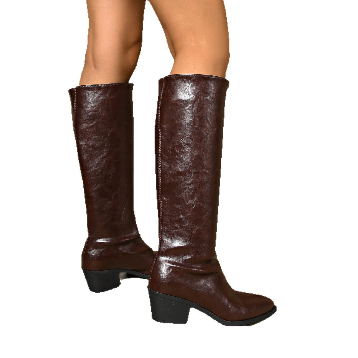 Super Slim Thick Heel No More Than Knee Length Fashion Boots for Women 2025 Export Winter New V-Mouth One-Leg Mid-Heeled Boots