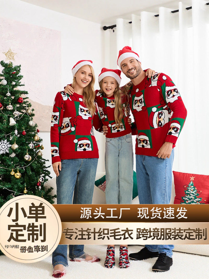 2025 New European and American Parent-Child Clothing Sets Cross-Border Christmas Sweaters Knitted Sweaters Parent-Child Family Clothing Sweaters in Stock