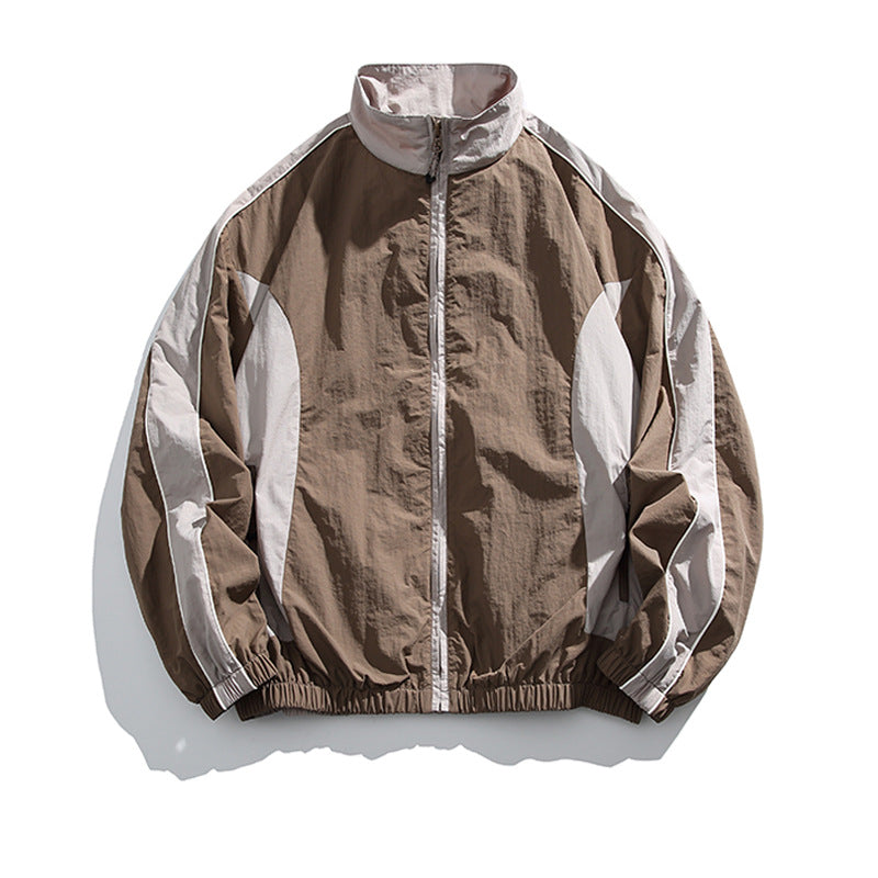 Japanese Retro Youth Trendy Outdoor Functional Style Color-Blocking Stand Collar Waterproof Jacket Men's Autumn Sports Coat