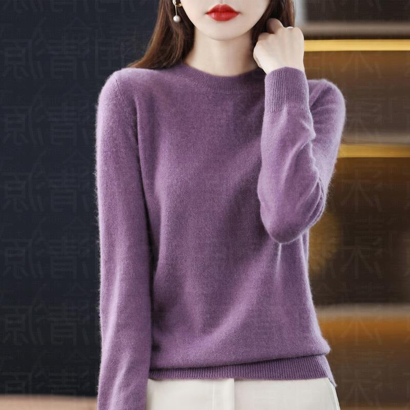 Autumn and Winter New Round Neck Sweater Women's Pullover Sweater Solid Color Long Sleeve Women's Thin Inner Short Base Shirt for Women