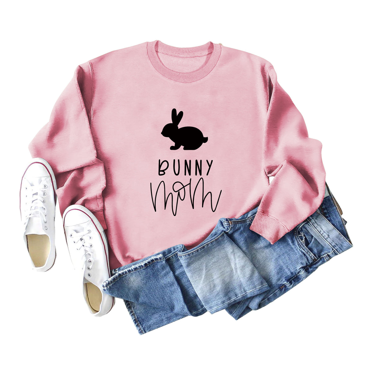 Amazon Cross-Border Export European and American Fashion Bunny Mom Fun Casual Women's Loose Long-Sleeved Round Neck Sweatshirt