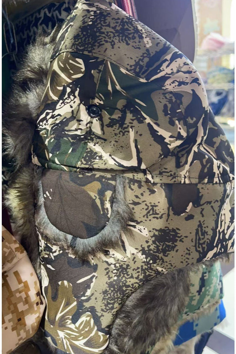 Autumn and Winter Camouflage Lei Feng Hats for Men and Women, Outdoor Cycling Windproof and Cold-Proof Ski Hats, Thickened Ear Protection Hats, Cross-Border