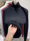 Thickened Fleece-Lined Thermal Sweater for Women, Autumn and Winter Ribbed High-Neck Long-Sleeve Knit Base Shirt