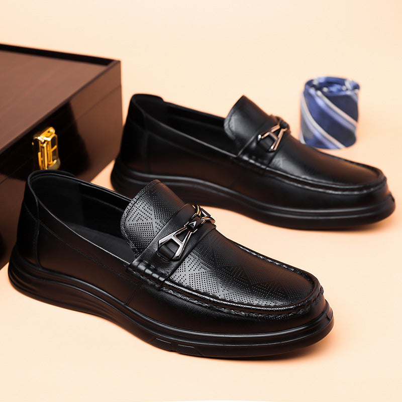 Loafers Men's Autumn Slip-on Lazy Casual Leather Shoes 2023 New Men's Cowhide Driving Peas Shoes Trendy